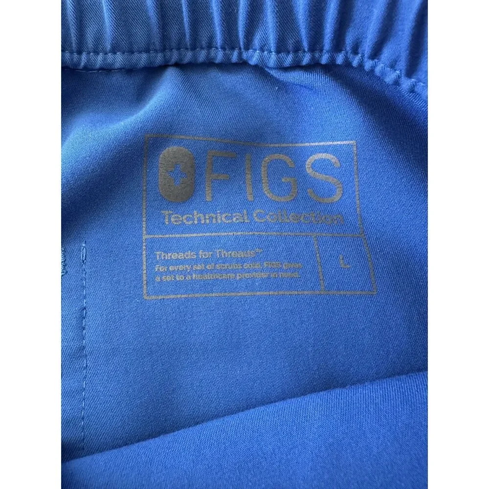 FIGS Technical Collection Mens L Blue Cargo Scrub Pants Stretch Drawstring